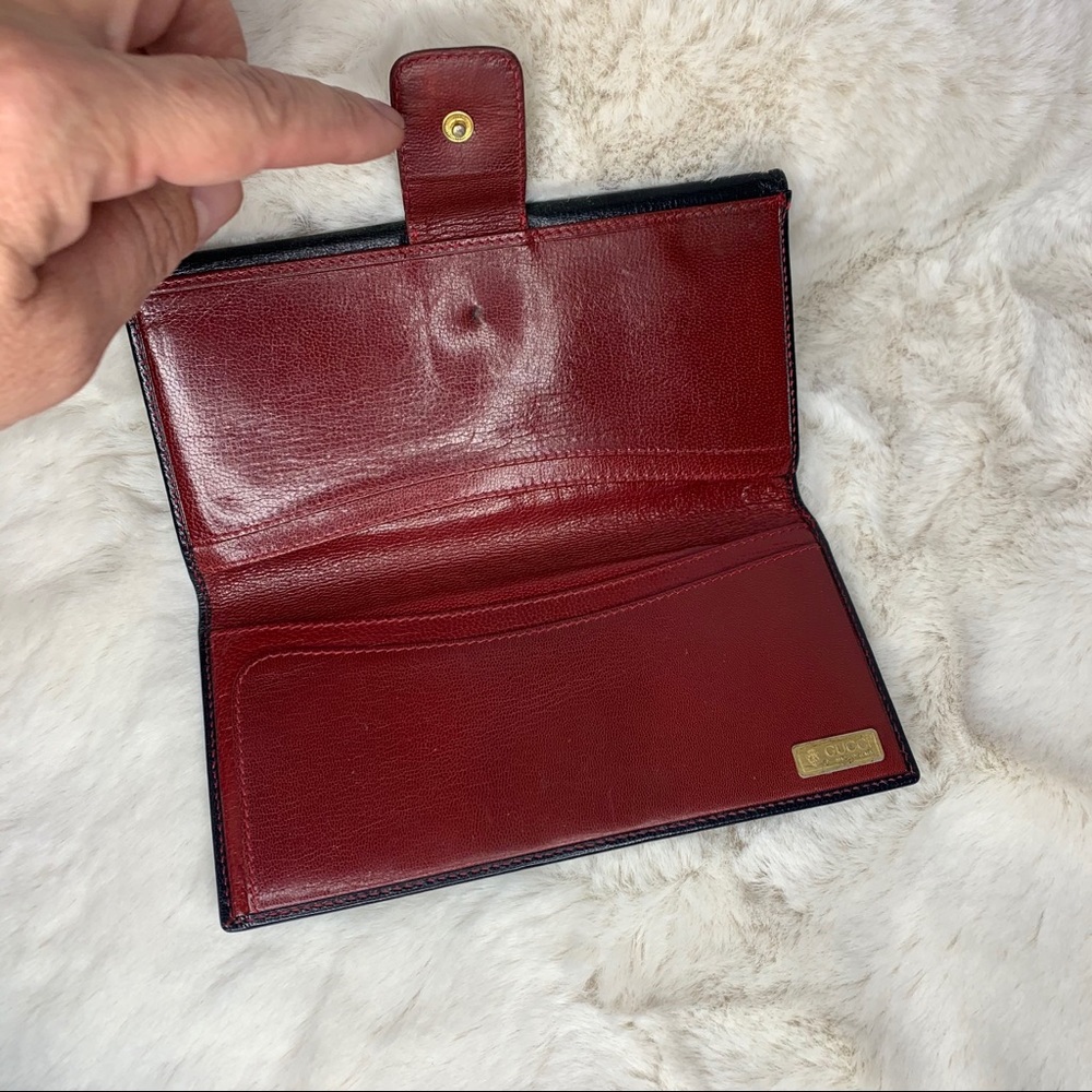 Vintage Gucci Checkbook Wallet Black/ Burnt Red